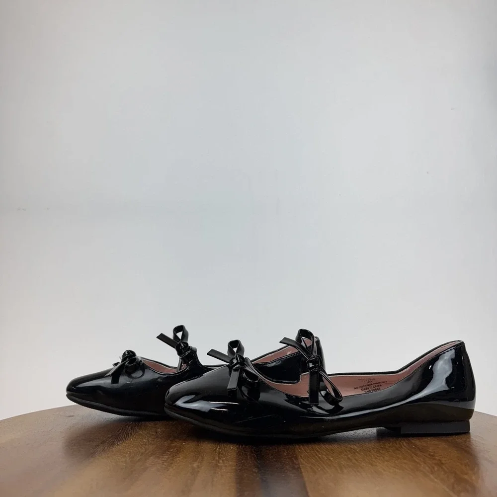 New Big Kids Girls Nordstrom Elodie Black Bow‎ Mary Jane Ballet Flats Size 4 Y